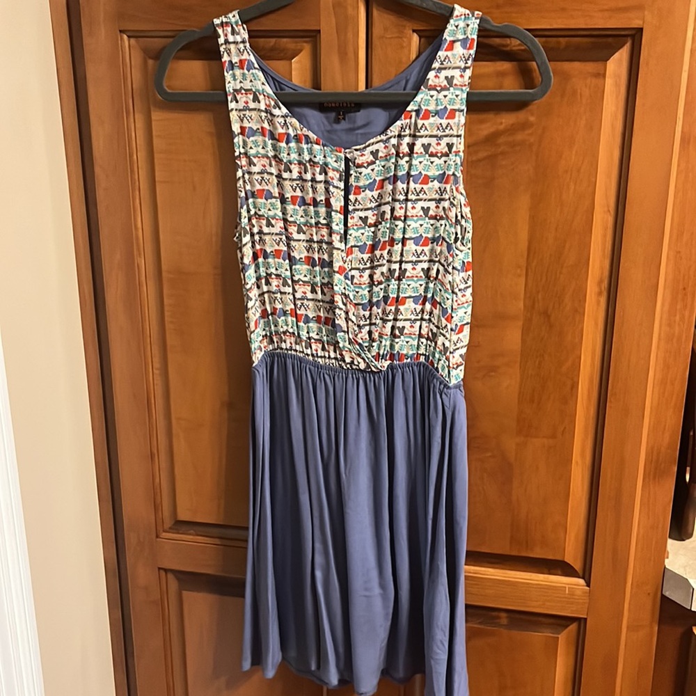 Nameless Colorful Artwork Button Front Sleeveless Dress w/ Cut Outs